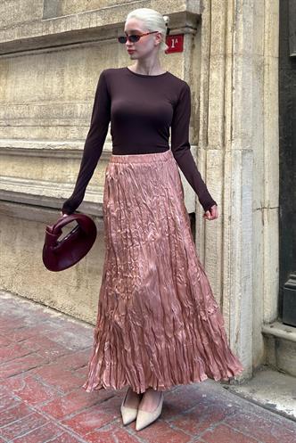 Parlak Lila Kırışık Desen Kadın Etek MG2290