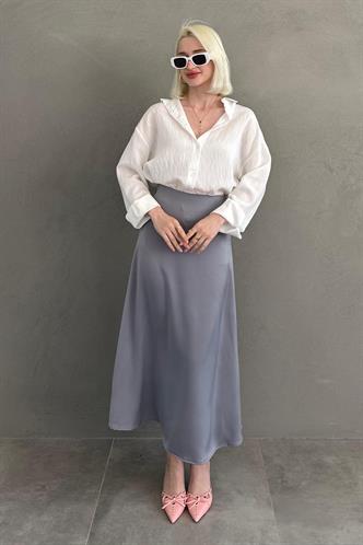 Gri Basic Uzun Saten Etek MG1409