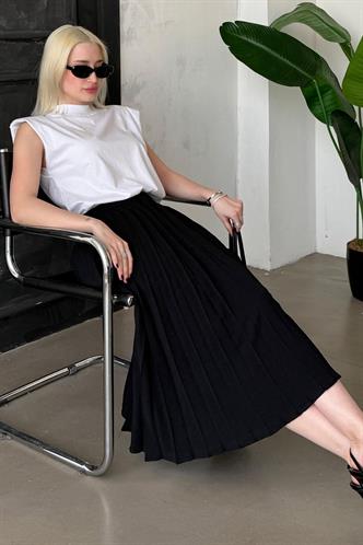 Siyah Pileli Midi Boy Kadın Etek Mg2393