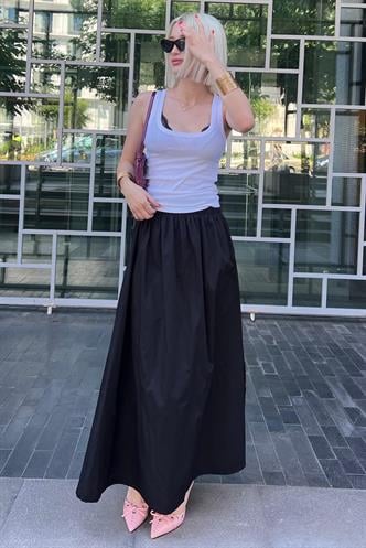 Siyah Basic Yırtmaçlı Midi Etek MG2092
