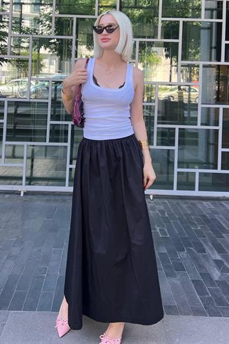 Siyah Basic Yırtmaçlı Midi Etek MG2092