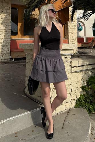 Madmext Füme Mini Katlı Etek Mg2337