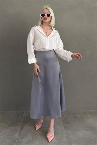 Gri Basic Uzun Saten Etek MG1409