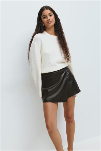 Siyah Kadın Deri Şort Etek Mg2521