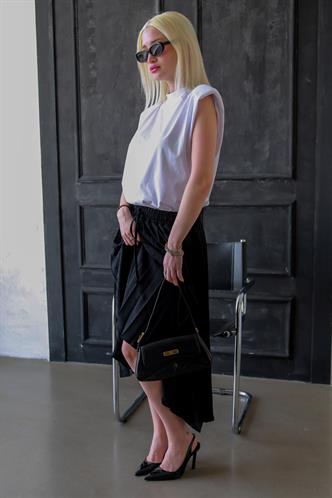 Siyah Pileli Midi Boy Kadın Etek Mg2393