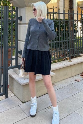 Siyah Ekose Desen Kadın Pileli Etek MG2248