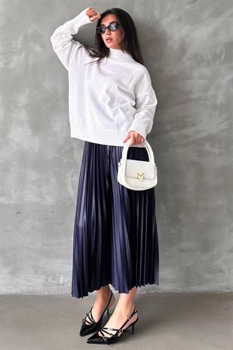 Lacivert Pileli Kadın Etek MG2318