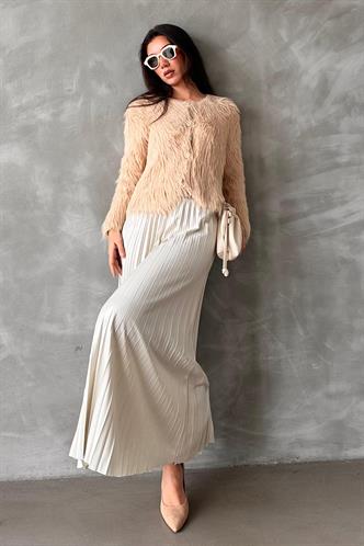 Ekru Pileli Kadın Etek MG2318