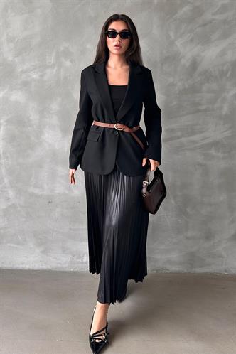 Siyah Pileli Kadın Etek MG2318