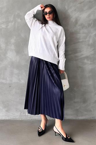 Lacivert Pileli Kadın Etek MG2318