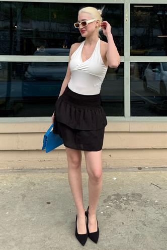 Madmext Siyah Mini Katlı Etek Mg2337