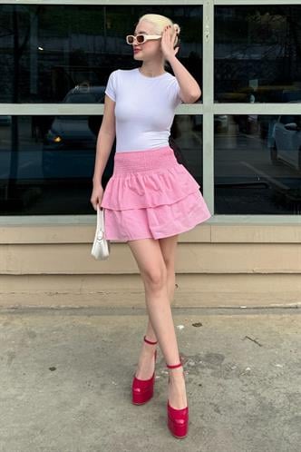 Madmext Pembe Mini Katlı Etek Mg2337