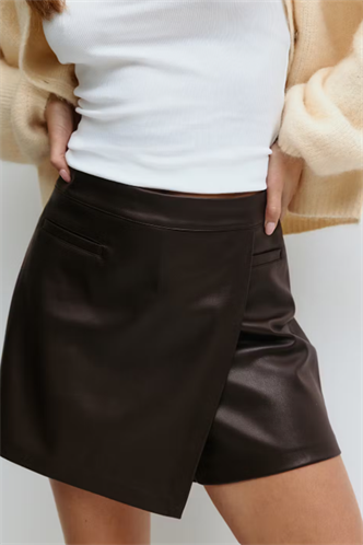 Kahverengi Kadın Deri Şort Etek Mg2521