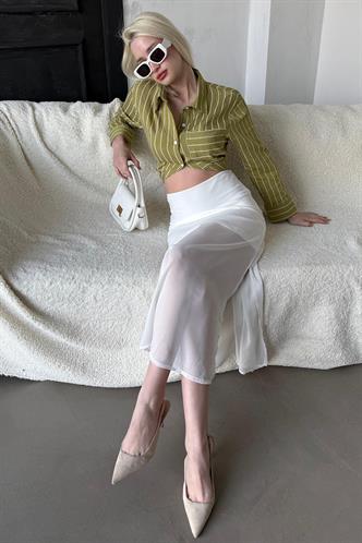 Madmext Beyaz Şifon Kadın Etek Mg2340