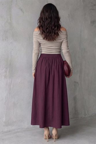 Mürdüm Beli Lastikli Midi Boy Kadın Etek MG2616