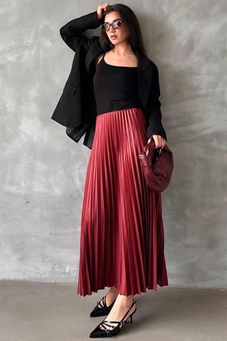 Bordo Pileli Kadın Etek MG2318