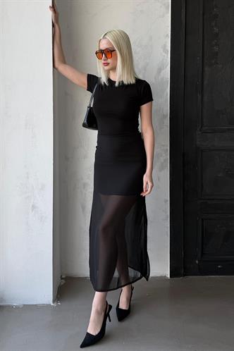 Madmext Siyah Şifon Kadın Etek Mg2340