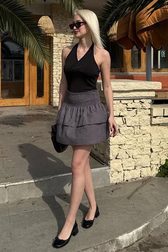 Madmext Füme Mini Katlı Etek Mg2337