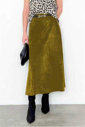 Yağ Yeşili Süet Uzun Etek Mg2549