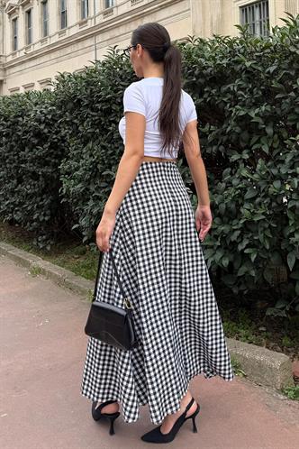 Siyah Pötikareli Midi Boy Kadın Etek Mg2360