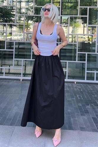 Siyah Basic Yırtmaçlı Midi Etek MG2092