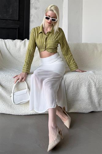 Madmext Beyaz Şifon Kadın Etek Mg2340