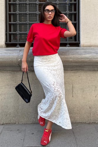 Beyaz Astarlı Dantel Etek MG2731