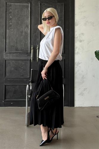 Siyah Pileli Midi Boy Kadın Etek Mg2393