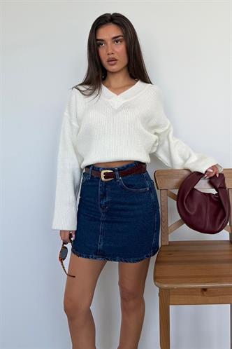 Koyu Mavi Mini Jean Etek MG2099