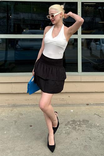 Madmext Siyah Mini Katlı Etek Mg2337