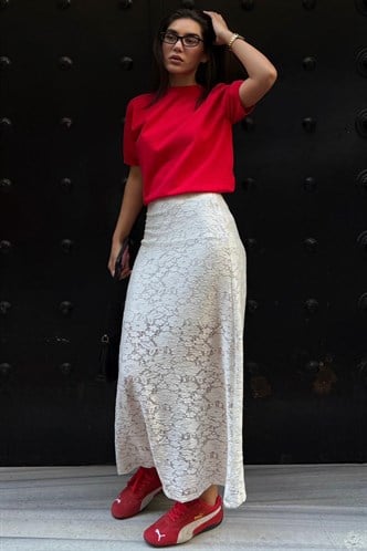 Beyaz Astarlı Dantel Etek MG2731