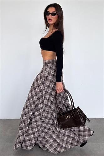 Kahverengi Ekose Desen Uzun Boy Etek MG2648