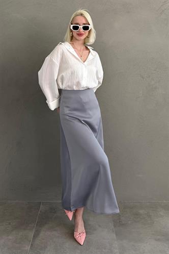 Gri Basic Uzun Saten Etek MG1409