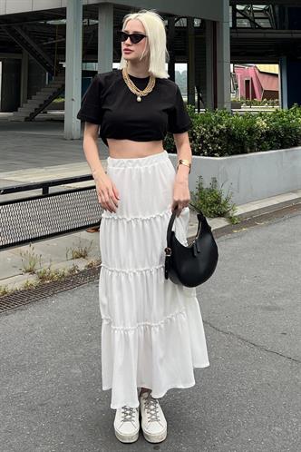 Beyaz Basic Uzun Pileli Kadın Etek MG2071