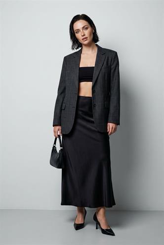 Siyah Saten Midi Boy Şık Kadın Etek MG2637