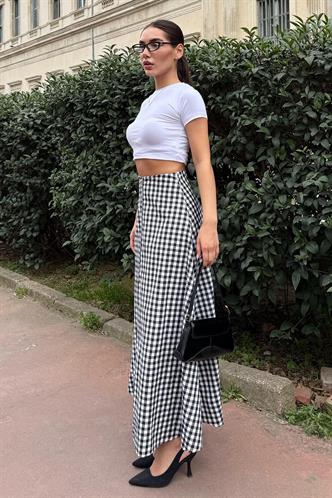 Siyah Pötikareli Midi Boy Kadın Etek Mg2360