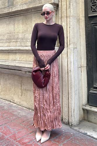 Parlak Lila Kırışık Desen Kadın Etek MG2290