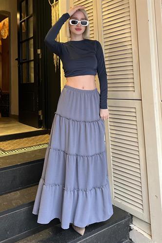 Füme Basic Pileli Kadın Uzun Etek