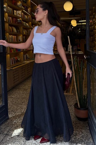 Antrasit Vintage Şifon Maxi Etek MG2776