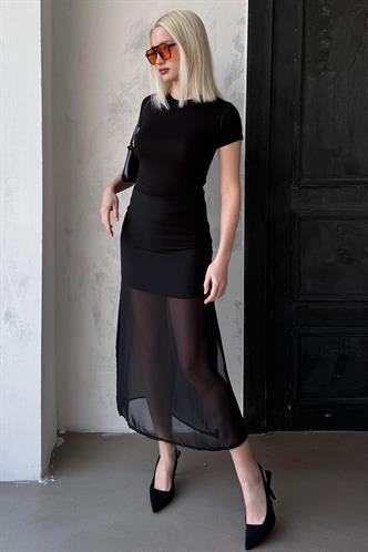 Madmext Siyah Şifon Kadın Etek Mg2340