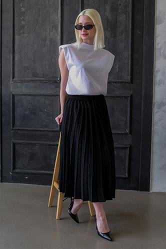 Siyah Pileli Midi Boy Kadın Etek Mg2393