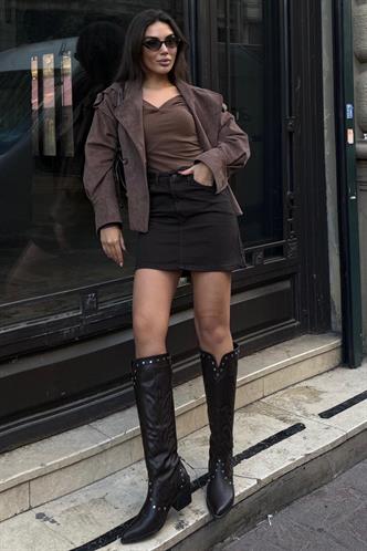 Kahverengi  Mini Jean Etek MG2099