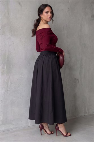 Siyah Beli Lastikli Midi Boy Kadın Etek MG2616