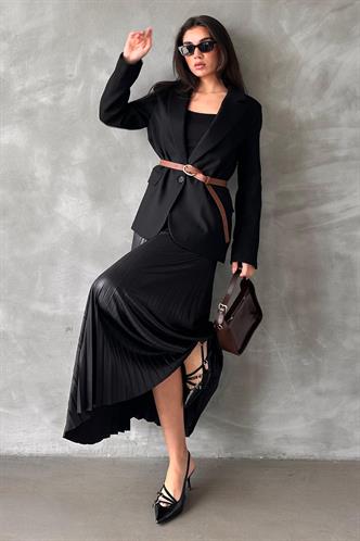 Siyah Pileli Kadın Etek MG2318