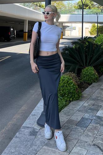 Füme Yandan Büzgülü Maxi Etek MG2085