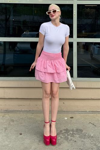 Madmext Pembe Mini Katlı Etek Mg2337