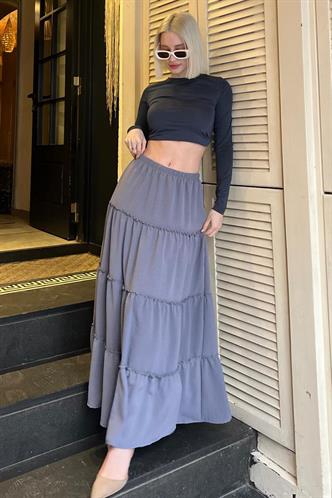 Füme Basic Pileli Kadın Uzun Etek