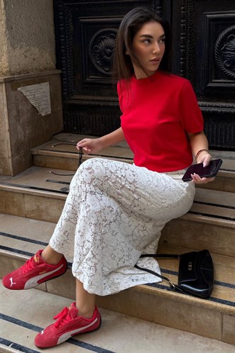 Beyaz Astarlı Dantel Etek MG2731