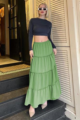 Mint Yeşili Basic Pileli Kadın Uzun Etek