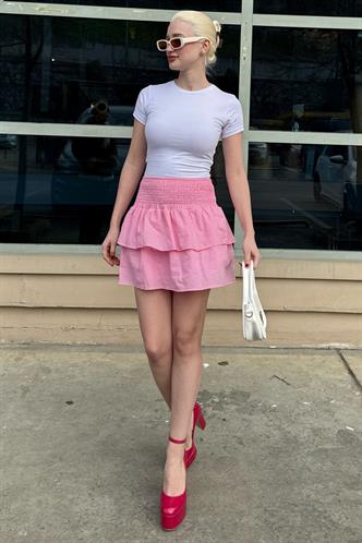 Madmext Pembe Mini Katlı Etek Mg2337